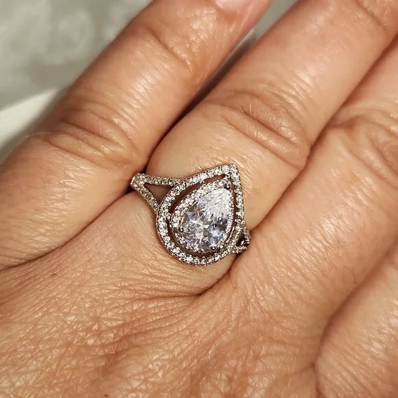 Savvy Cie Jewels Rhodium-Plated Teardrop Ring, Size 7 - Picture 4 of 14